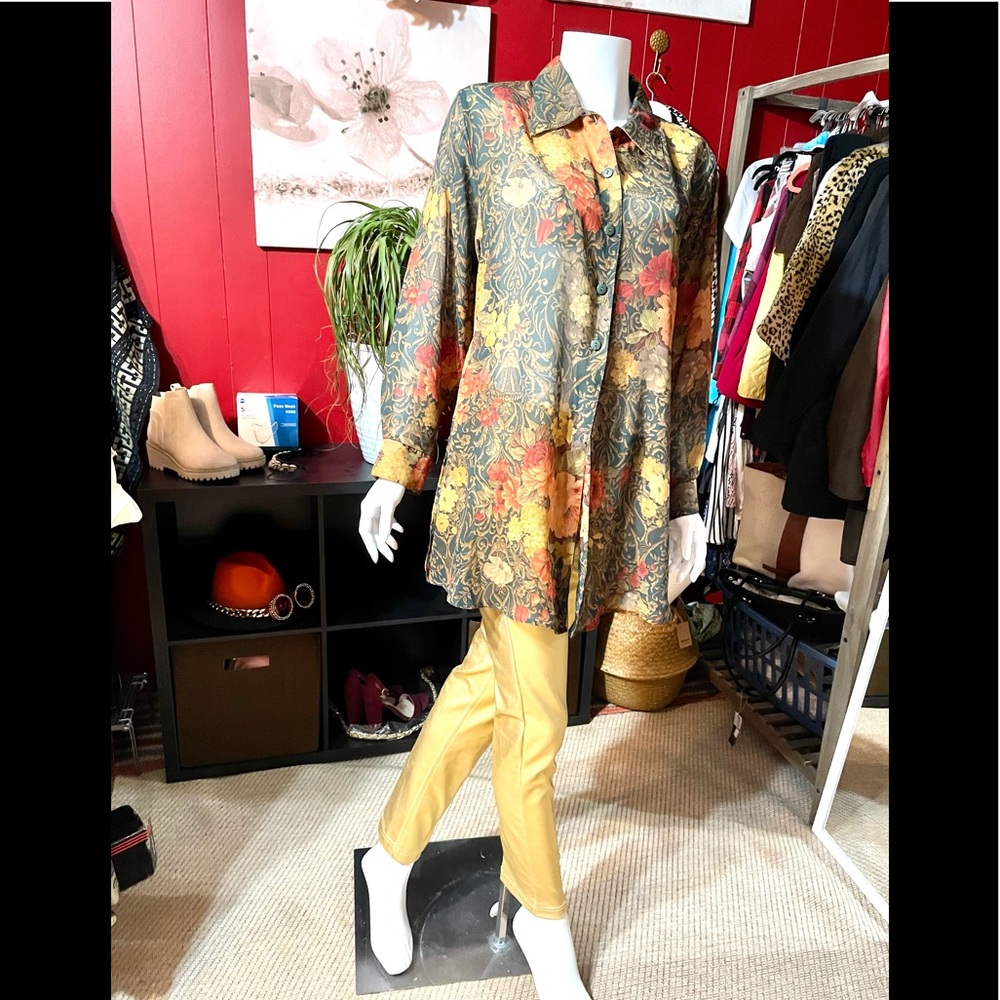 “The Limited” Multi-Color Long Sleeve, Button Down Tunic w/Side & Back Slits
